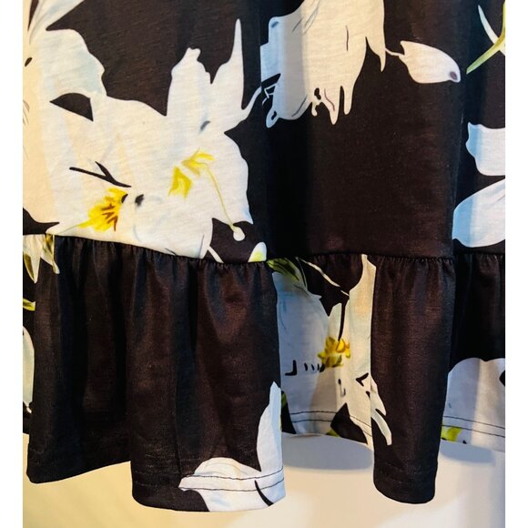 Sleeveless Floral Lily Black & White Dress With Ruffle Hem - Size L - Picture 3 of 3